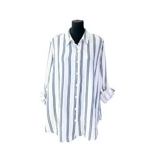 Kim Rogers White & Blue Striped 100% Cotton Lightweight Button Up Shirt XL